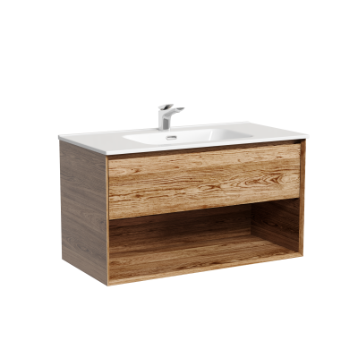 Тумба подвесная SANCOS Marmi 1.0 890х445х520 c одним ящиком оснащенным доводчиками скрытого монтажа и открытой нишей, дуб чарльстон, MR1.090ECH