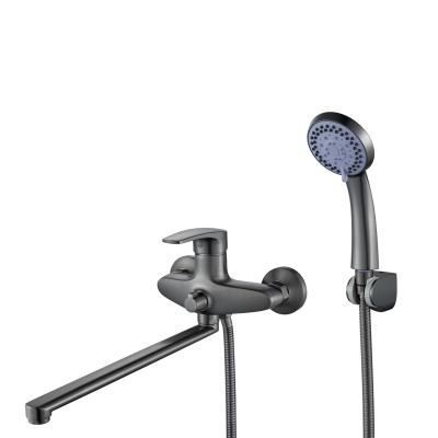 Смеситель для ванны однорычажный с изливом 35 см Shevanik S5022T, Оружейная сталь