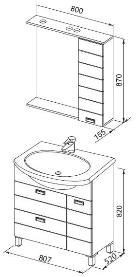 Тумба для комплекта Aquanet Сити 80 черная