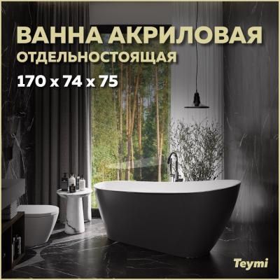 Ванна акриловая отдельностоящая Teymi Solli 170x74x75, черная матовая T130110