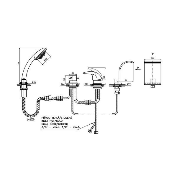 Смеситель Rav Slezak Dunaj D467.5P для ванны хром