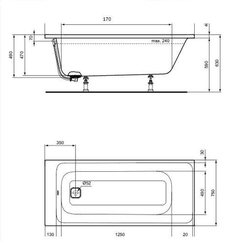 Акриловая ванна Ideal Standard Tonic II E399301 170x75