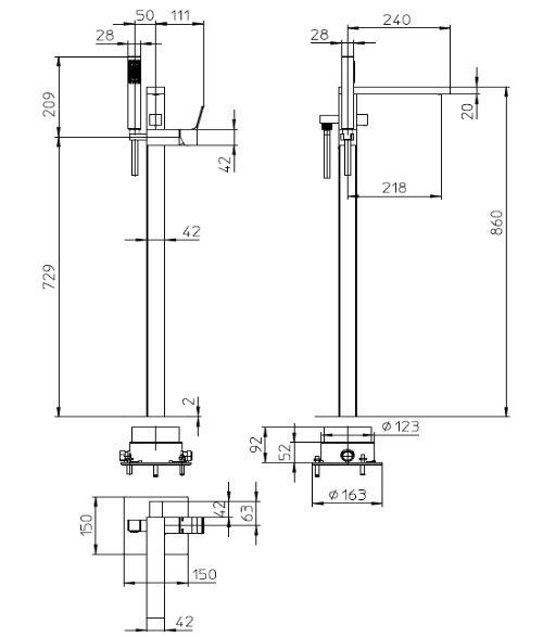 Смеситель Bossini Aki Z00772.073 для ванны, черный матовый