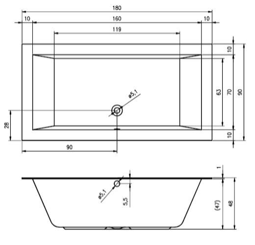 Ванна акриловая Riho Lugo B134001005 180x90 с тонким бортом