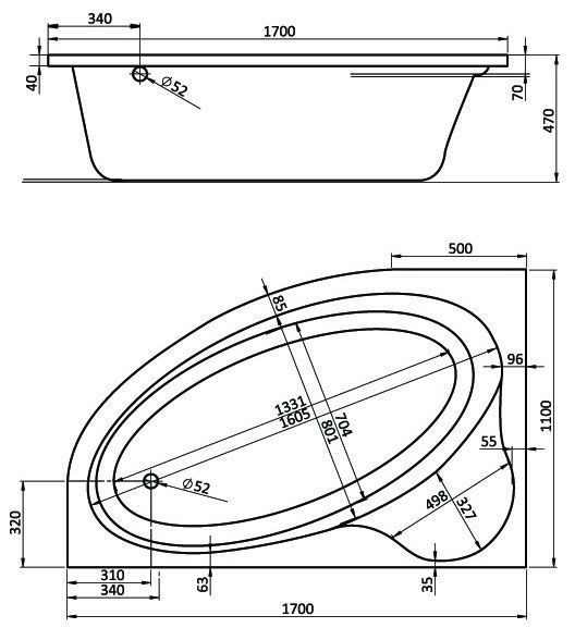 Ванна акриловая Santek Эдера 1WH111995 L 170х110 см