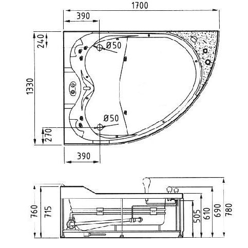 Акриловая ванна Gemy G9086 B L с гидромассажем