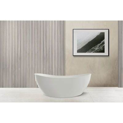 Ванна из литьевого мрамора Abber Stein AS9615-1.6 163x85 см, отдельностоящая, белый матовый