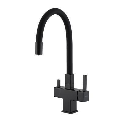 Смеситель для кухонной мойки Gappo G95-36 G4395-36 с подключением фильтра питьевой воды и гибким изливом, черный