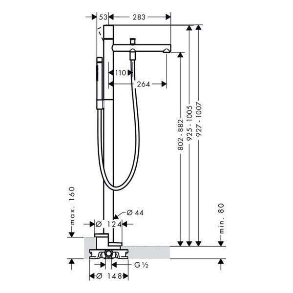 Смеситель Axor Uno 45416340 для ванны напольный, хром