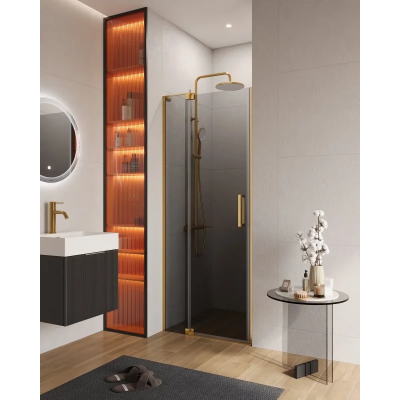 Душевая дверь Cezares Slider SLIDER-B-1-80/90-GRIGIO-BORO 80-90 см, профиль золотой матовый, стекло графитовое