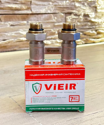 Узел нижнего подключения радиатора прямой с адаптерами 1/2" x 3/4" Vieir VR308