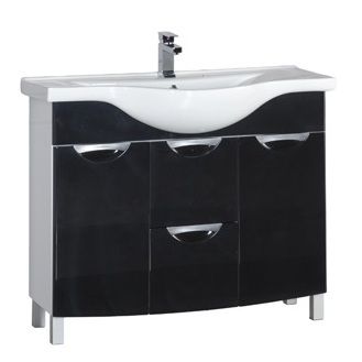 Тумба под раковину Aquanet Асти 00178240 105 черная, 1 дверца, 2 ящика, бельевая корзина