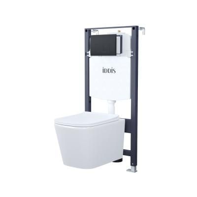 Комплект 3в1: подвесной унитаз, инсталляция и клавиша смыва черная, Basic, IDDIS, BASAX02i73