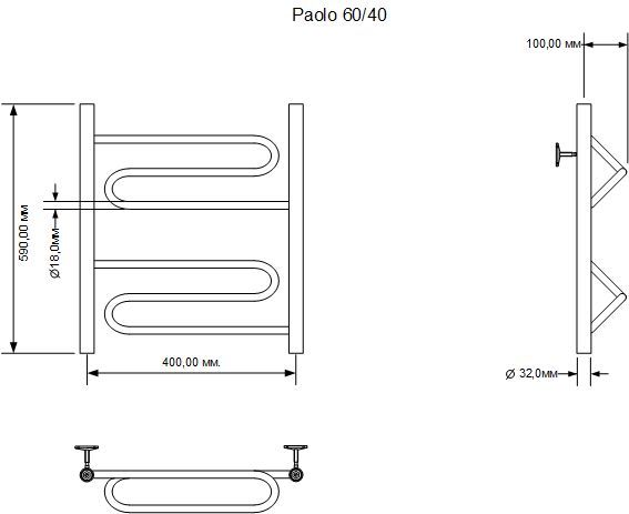 Полотенцесушитель водяной Aquanet Paolo 600x400 хром