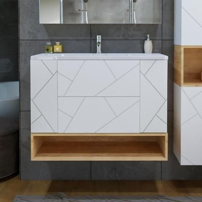 Тумба с раковиной и нишей Бриклаер КРИСТАЛЛ 100B, белый/дуб бунратти