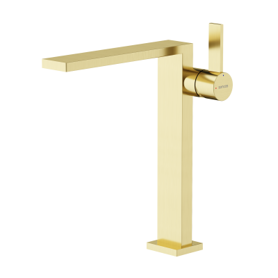 Смеситель для раковины высокий SANCOS Linn, брашированное золото, PVD покрытие,  SC9020BG