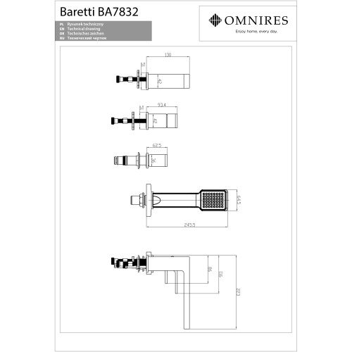 Смеситель Omnires Baretti BA7832BL на борт ванны, черный