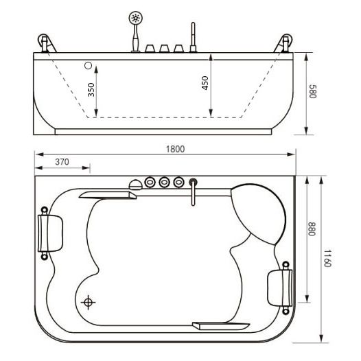 Акриловая ванна Gemy G9085 O L с гидромассажем