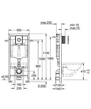 Система инсталляции Grohe Rapid SL 38813001 для подвесного унитаза 4 в 1 с кнопкой смыва