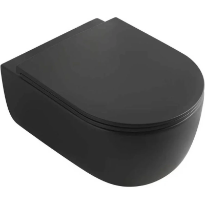 Унитаз подвесной Veconi Rino VRI-49TB безободковый, торнадо, с сиденьем микролифт, черный матовый