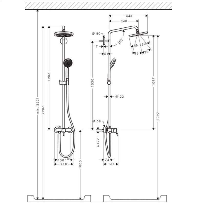 Установка душа. Душевая система Hansgrohe Croma 27222000. Душевая система Hansgrohe 27222000. Hansgrohe Croma 220 Showerpipe 27222000. Душевая стойка Hansgrohe Croma 220 Showerpipe 27222000.