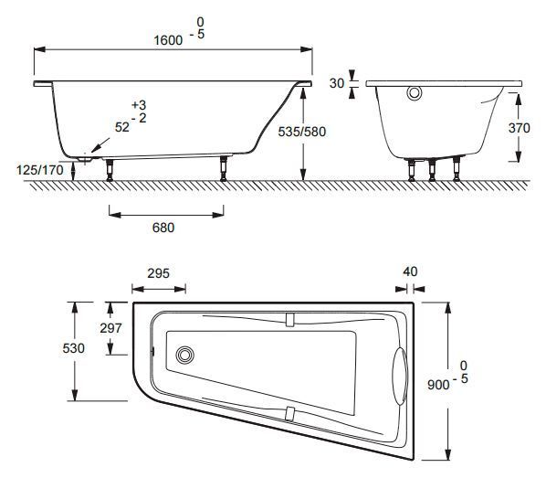Акриловая ванна Jacob Delafon Odeon Up E6081RU-00 160x90 R