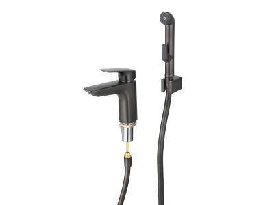 Смеситель для раковины 97 с гигиеническим ручным душем Aquatek AQ1012BGM ВЕГА, оружейная сталь