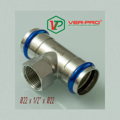 Тройник с переходом на внутреннюю резьбу из нержавеющей стали 22×1/2″×22 Ver-pro VPTF22322