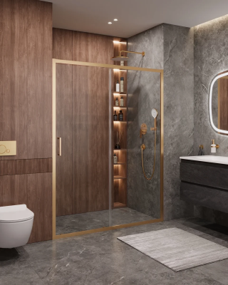 Душевая дверь Cezares Molveno MOLVENO-BF-1-160-C-BORO-IV 160 см, профиль золотой матовый, стекло прозрачное