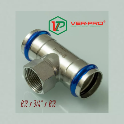 Тройник с переходом на внутреннюю резьбу из нержавеющей стали 18×3/4″×18 Ver-pro VPTF18418
