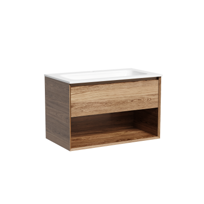 Тумба подвесная SANCOS Marmi 1.0 790х445х520 c одним ящиком оснащенным доводчиками скрытого монтажа и открытой нишей, дуб чарльстон, MR1.080ECH