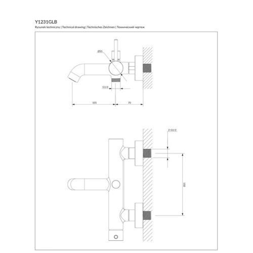 Смеситель Omnires Y Y1231GLB для ванны, брашированное золото