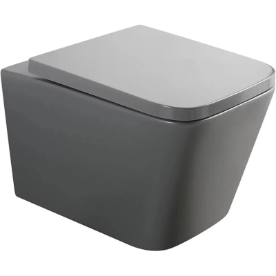 Унитаз подвесной Veconi Pulo VPU-51TGR безободковый, торнадо, с сиденьем микролифт, серый матовый