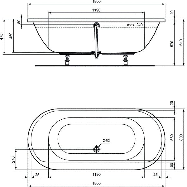 Акриловая ванна Ideal Standard Connect Air E106801 180х80