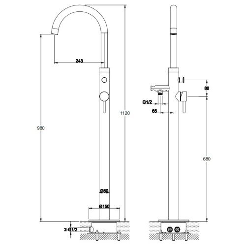 Смеситель Omnires Y Y1233GLB напольный, для ванны, брашированное золото