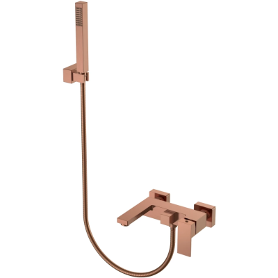 Смеситель для ванны Boheme Qubic 473-CB с душевым гарнитуром, медь матовая