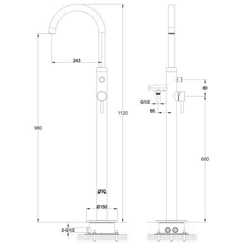 Смеситель Omnires Y Y1233BL напольный, для ванны, черный