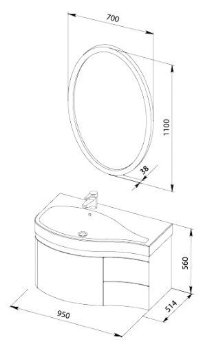 Тумба под раковину Aquanet Сопрано 1-95 00169663 R, ящик, черная