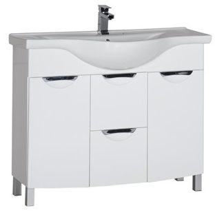 Тумба под раковину Aquanet Асти 00178239 105 белая, 1 дверца, 2 ящика, бельевая корзина