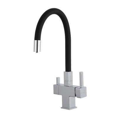 Смеситель для кухонной мойки Gappo G95-30 G4395-30 с подключением фильтра питьевой воды и гибким изливом, хром, черный