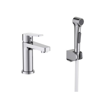 AQ1712CR ЛУГАНО смеситель для раковины 106 с гигиеническим ручным душем