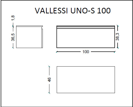 Ящик под столешницу 100см АНТРАЦИТ глянец VALLESSI UNO-S Armadi Art 897-100-A glossy черный глянец