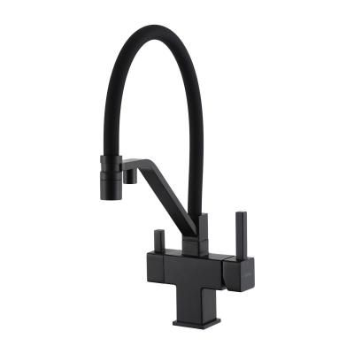Смеситель для кухонной мойки Gappo G95-66 G4395-66 с подключением фильтра питьевой воды и гибким изливом, черный