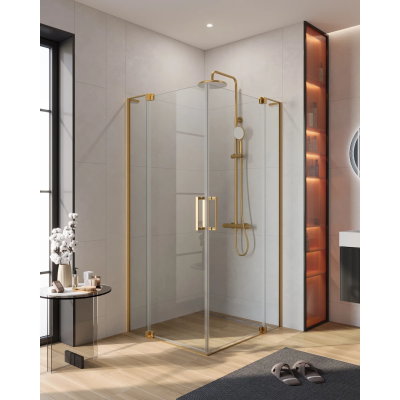 Душевой уголок Cezares Slider SLIDER-AH-2-80/90-90/100-C-BORO 90-100x80-90 см, профиль золотой матовый, стекло прозрачное