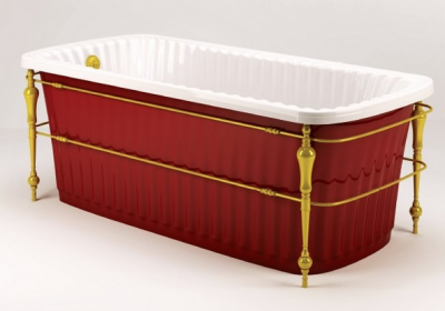 Ванна акриловая Migliori Olivia Console ML.OLV-40.102.RD.DO 174х83 белая, красная панель, золото