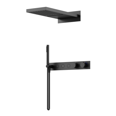 Душевой комплект с термостатом SANCOS Linn, с внутренней частью, черный матовый,  SC9023MB
