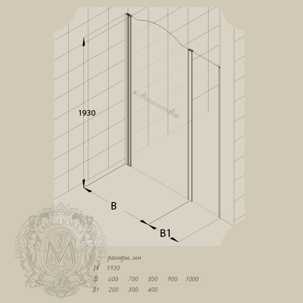 Душевая дверь Migliore Diadema 22713 80xH195 см, стекло прозрачное/декор R (DX)