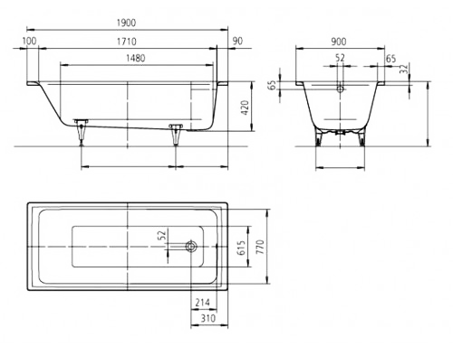 Ванна стальная Kaldewei Puro 653 190x90 см Anti-slip + Easy-clean