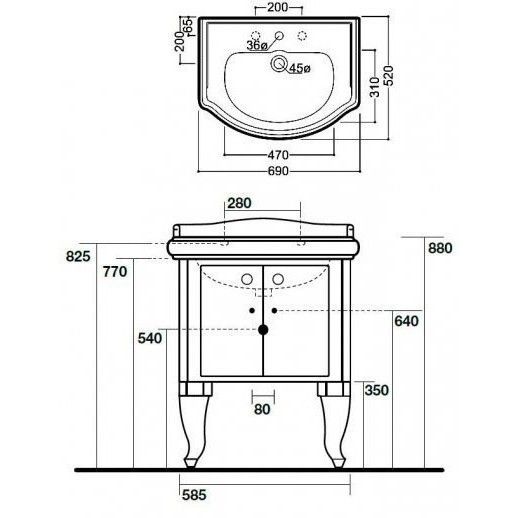 Тумба с раковиной Kerasan Retro 7361K5 69 белый