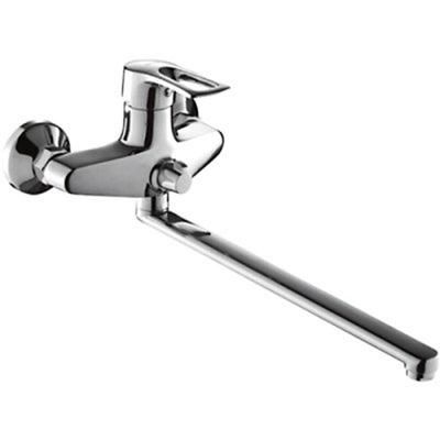 Смеситель для ванны однорычажный излив 35 см, картридж 35 мм, переключение душ - корпус/дивертор/картридж Shevanik S5122, Хром